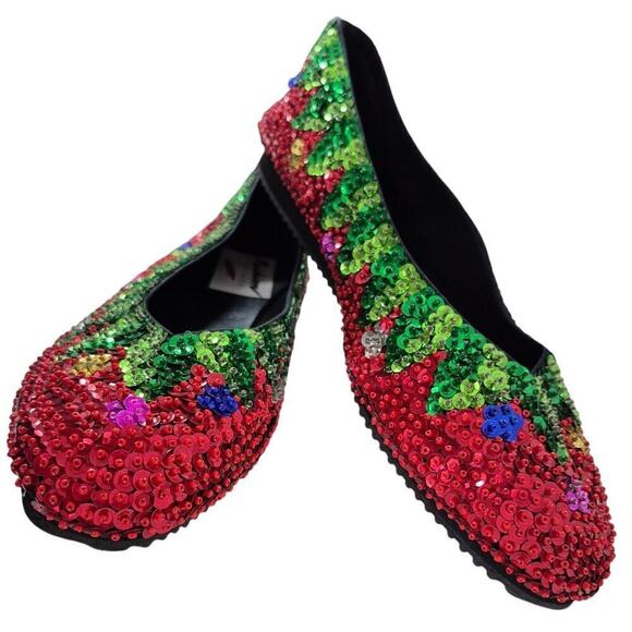 NWOT Charlie England City Sequined Holiday Flats Red/Green Ruby Slippers 9 - Picture 5 of 7